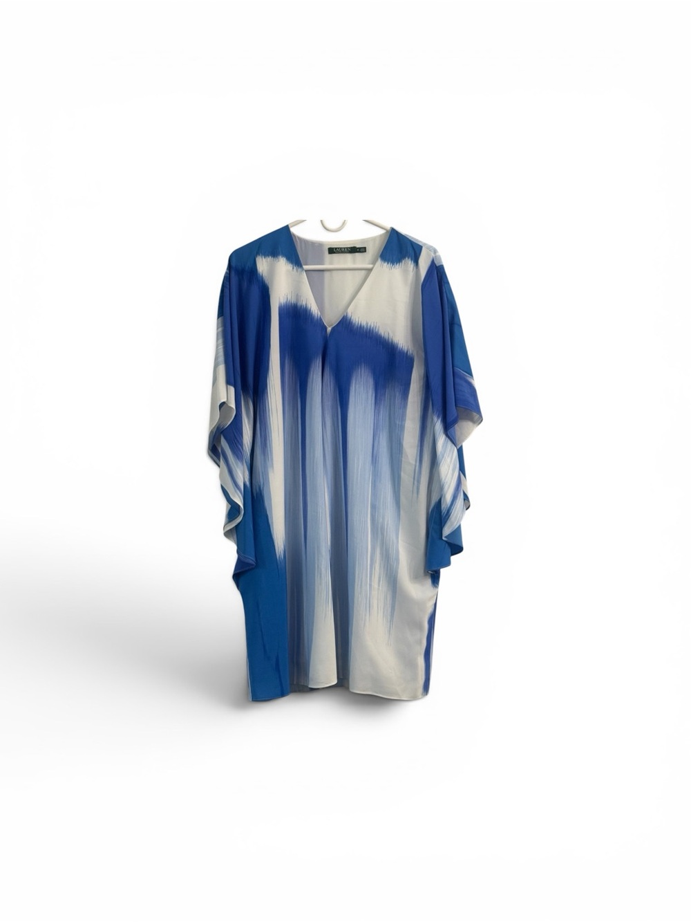 Lauren Ralph Lauren Women M Resort Tunic Kaftan Dress Kimono Blue White Cover Up - Picture 2 of 4